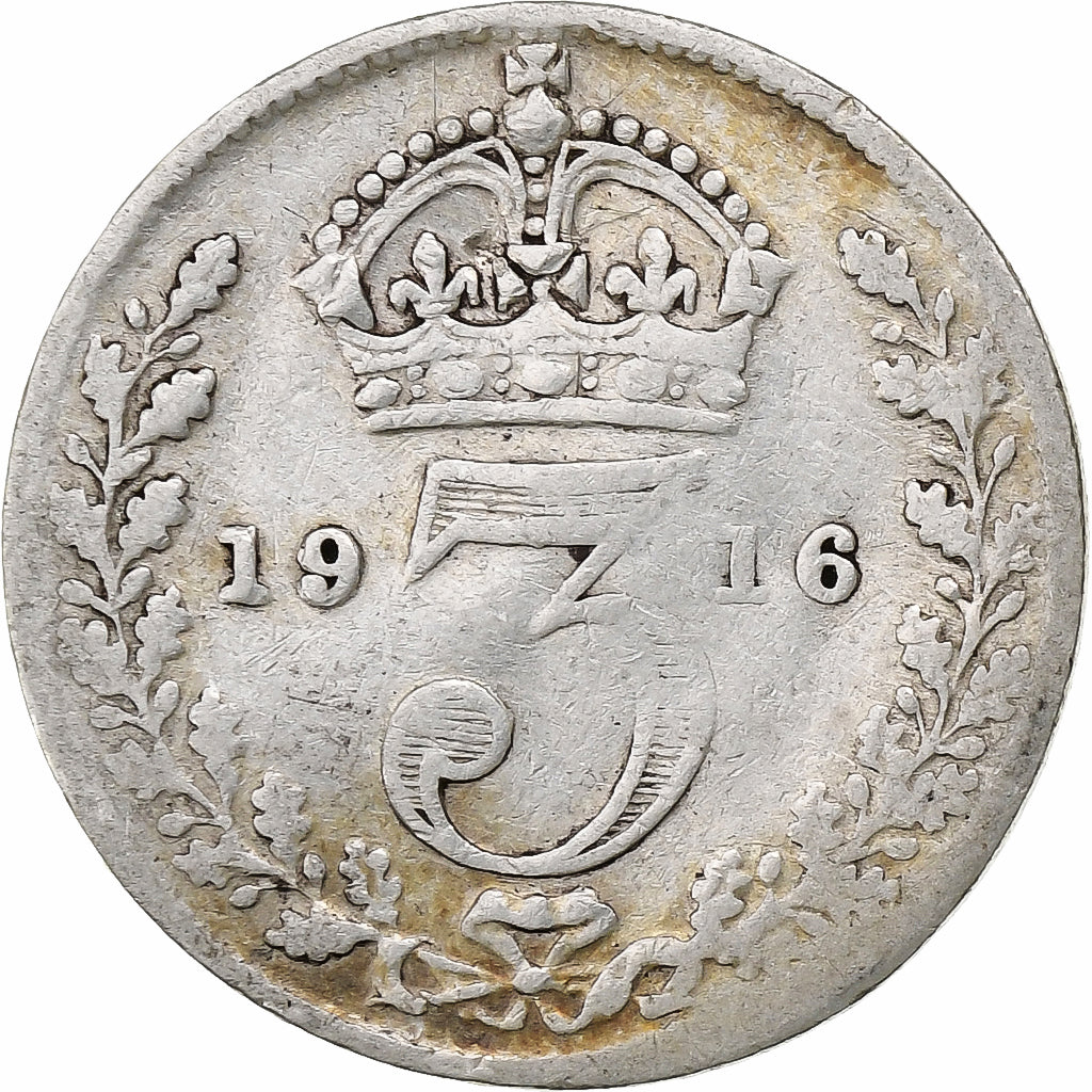 Grã-Bretanha, George V, 3 Pence, 1916, Prata, VF(20-25), KM:813