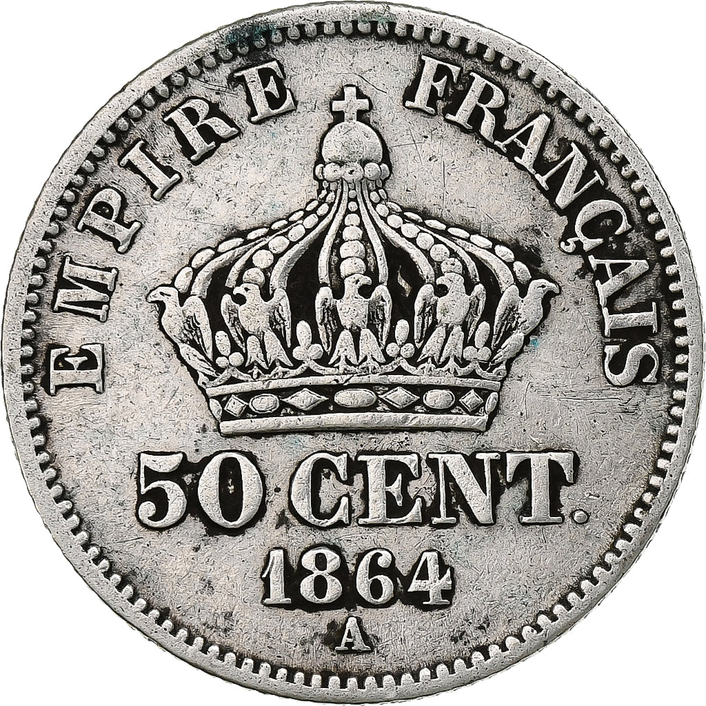 France, 50 Centimes, Napoléon III, 1864, Paris, Silver, VF(30-35), Gadoury:417