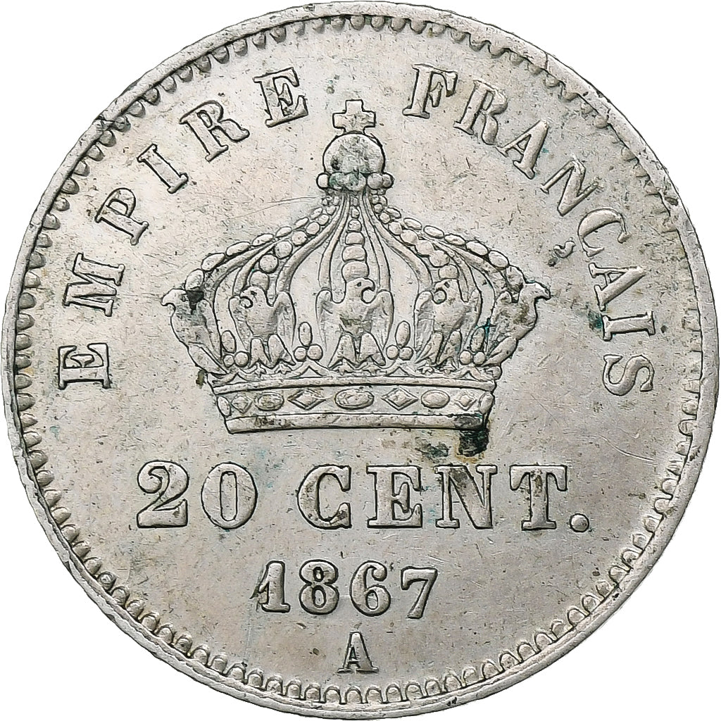 France, Napoleon III, 20 Centimes, 1867, Paris, Silver, AU(55-58), Gadoury:309