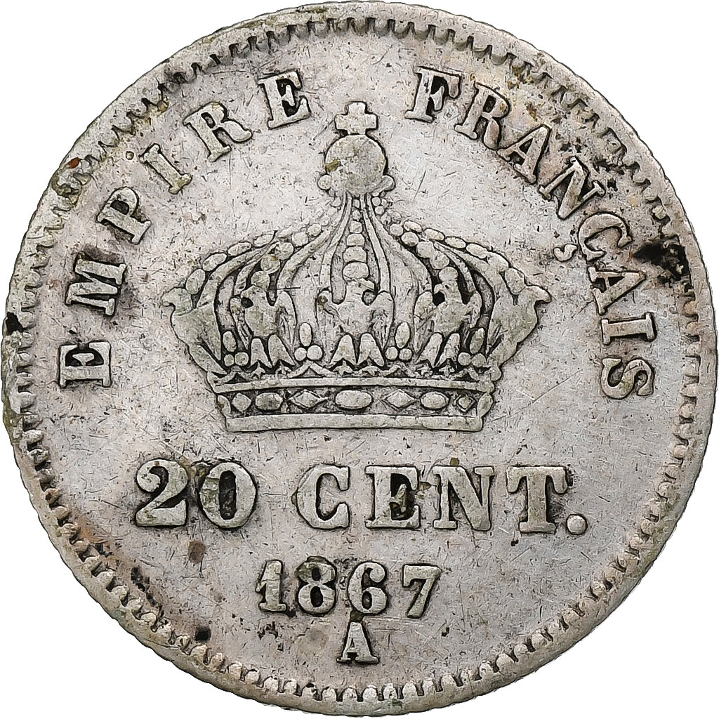 France, Napoleon III, 20 Centimes, 1867, Paris, Silver, EF(40-45), Gadoury:309