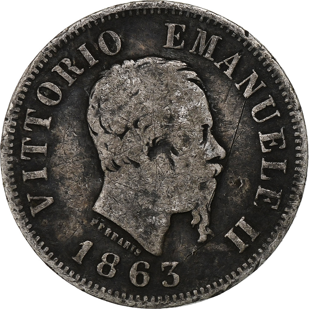 Italy, Vittorio Emanuele II, 50 Centesimi, 1863, Milan, Silver, VF(20-25)