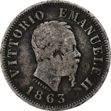 Italy, Vittorio Emanuele II, 50 Centesimi, 1863, Milan, Silver, VF(20-25)