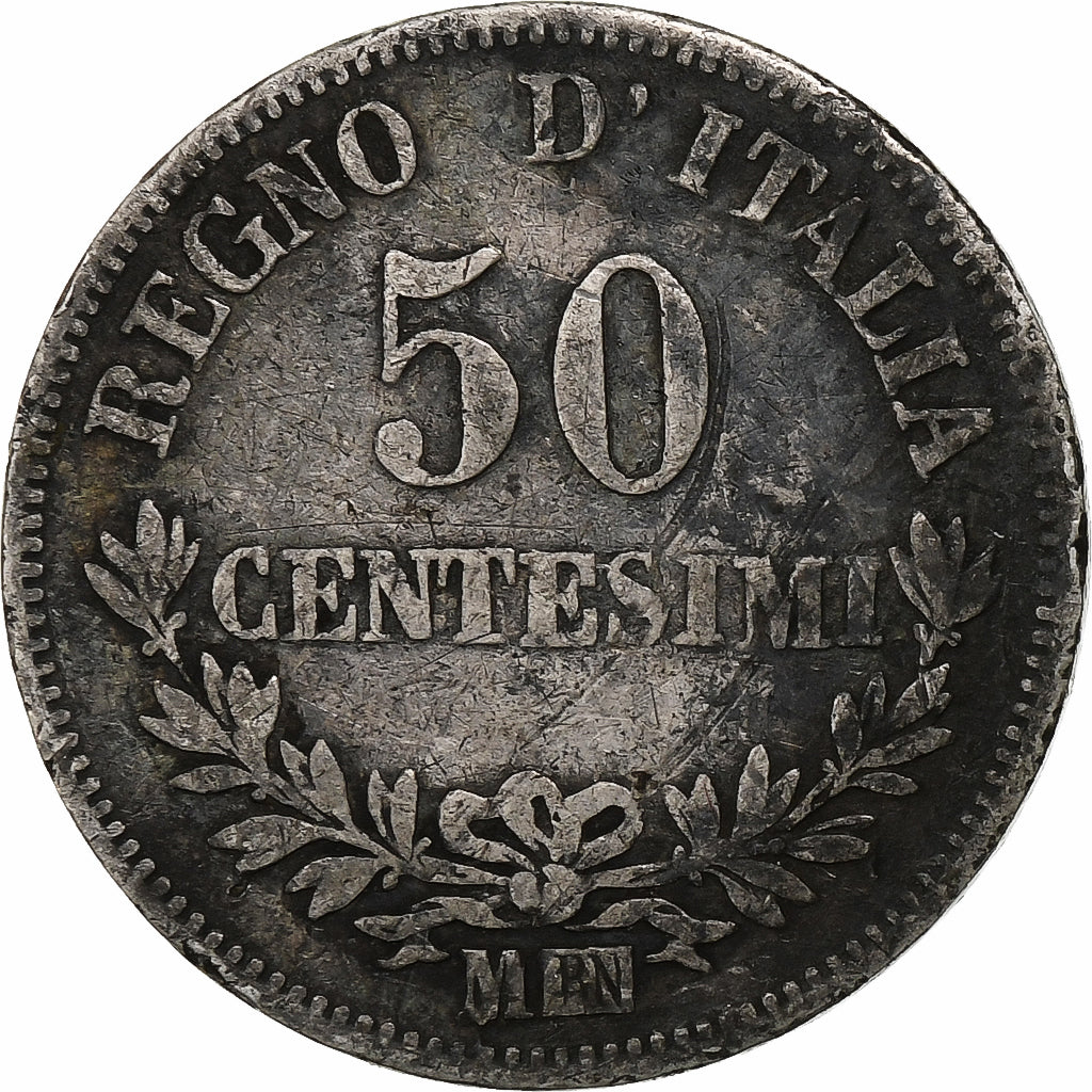 Italy, Vittorio Emanuele II, 50 Centesimi, 1863, Milan, Silver, VF(20-25)