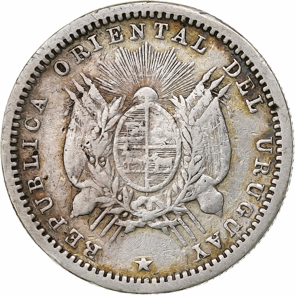 Uruguai, 10 Centesimos, 1877, Uruguay Mint, Prata, VF(30-35), KM:14
