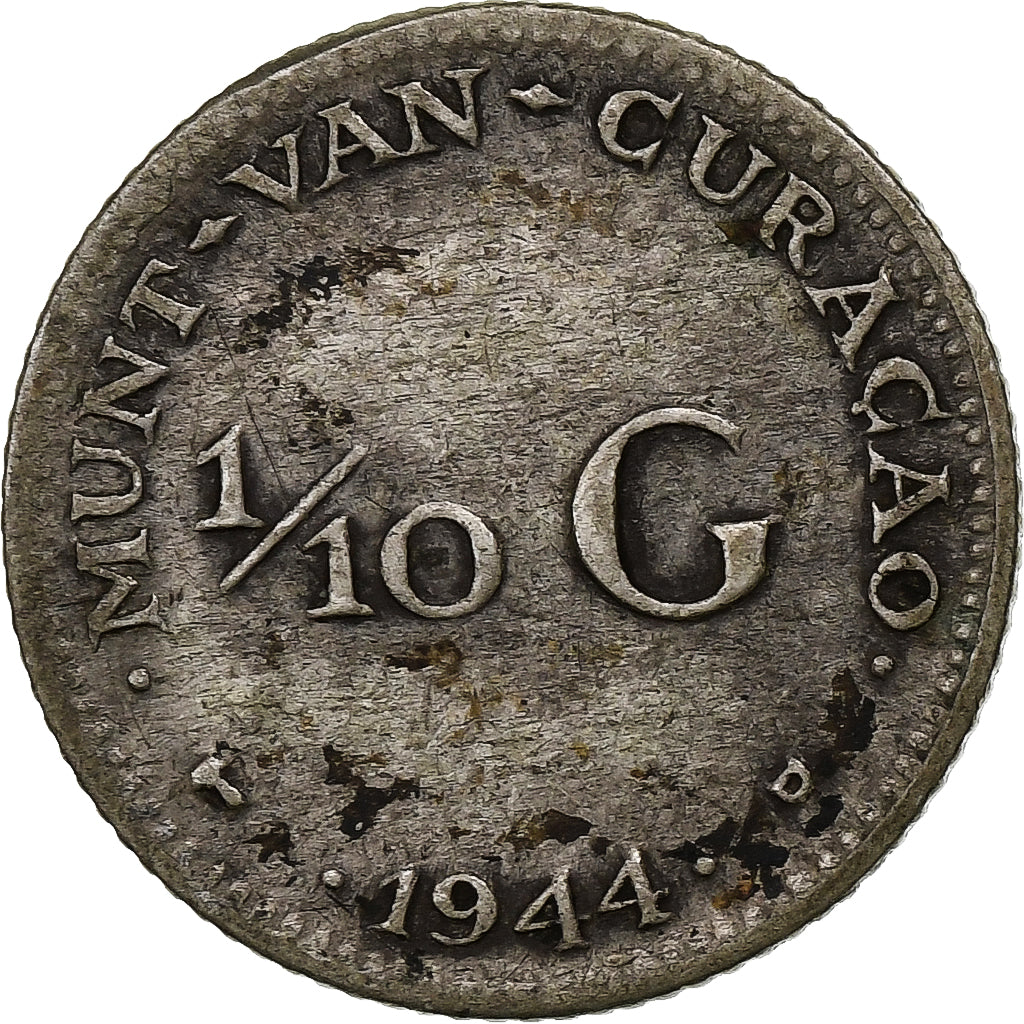 Curacao, 1/10 Gulden, 1944, Denver, Silver, VF(30-35), KM:43