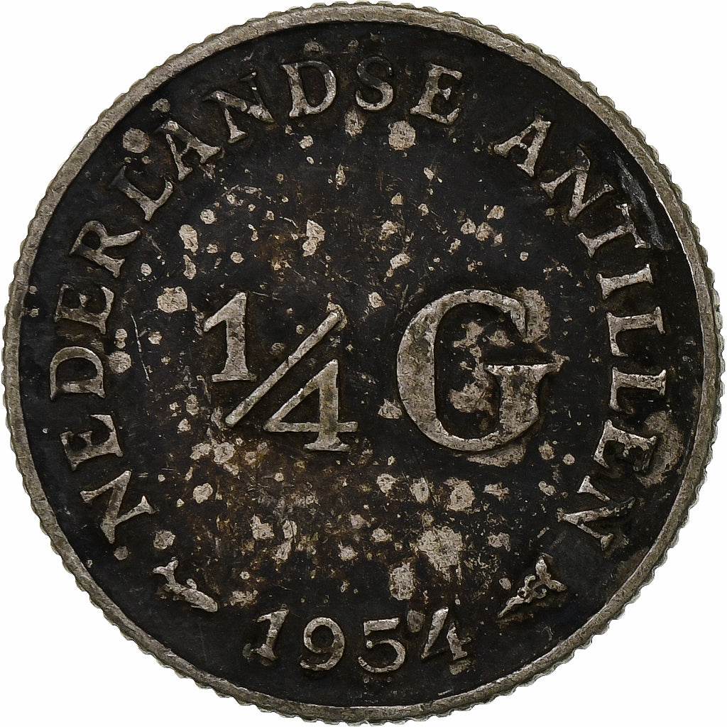 Netherlands Antilles, Juliana, 1/4 Gulden, 1954, Utrecht, Silver, AU(50-53)