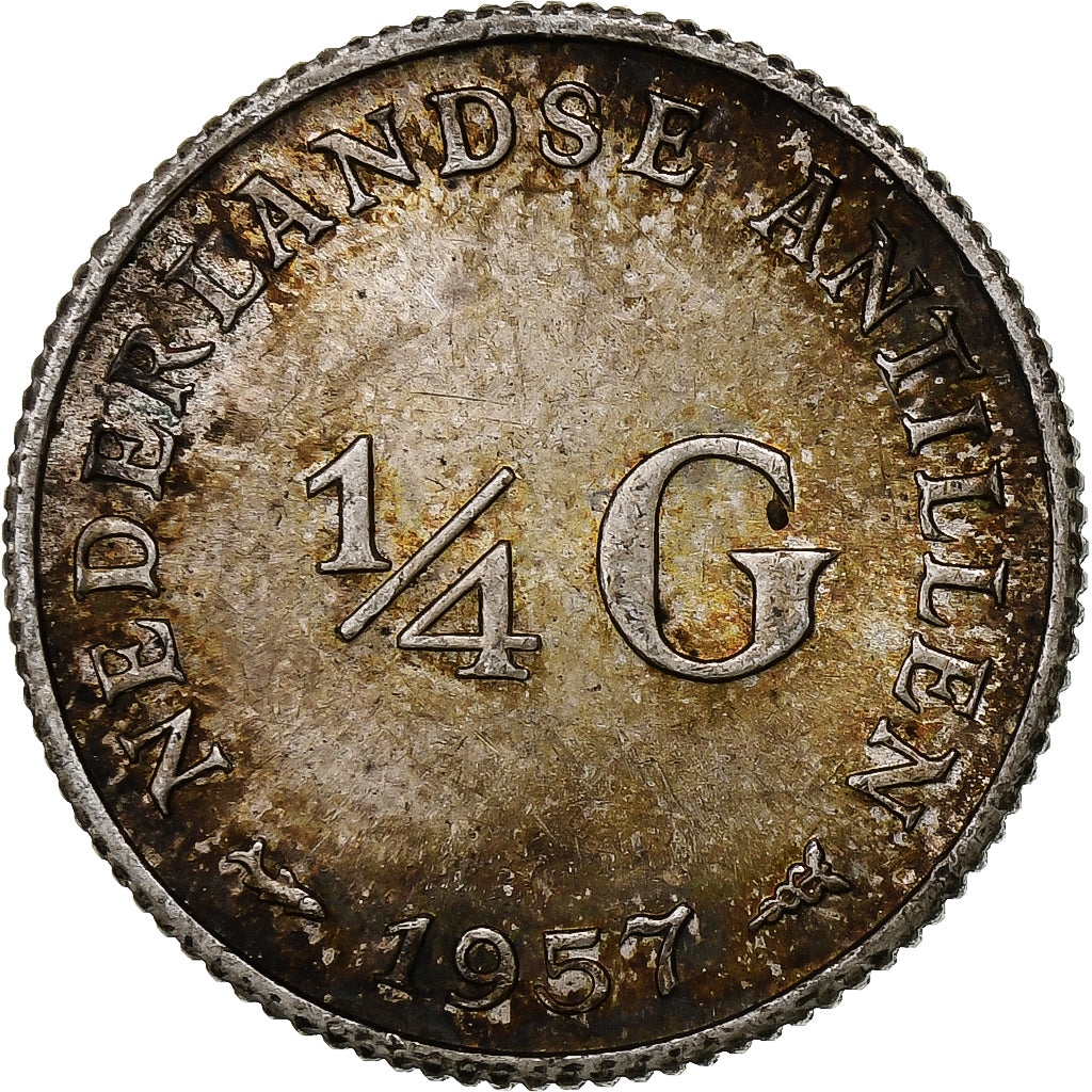 Netherlands Antilles, Juliana, 1/4 Gulden, 1957, Silver, MS(63), KM:4