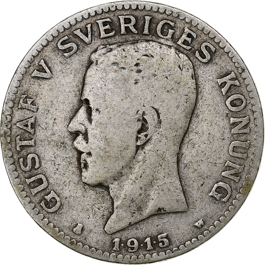 Suécia, Gustaf V, Krona, 1915, Prata, VF(20-25), KM:786.1
