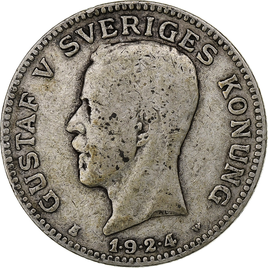 Suecia, Gustaf V, Krona, 1924, Plata, BC+, KM:786.1