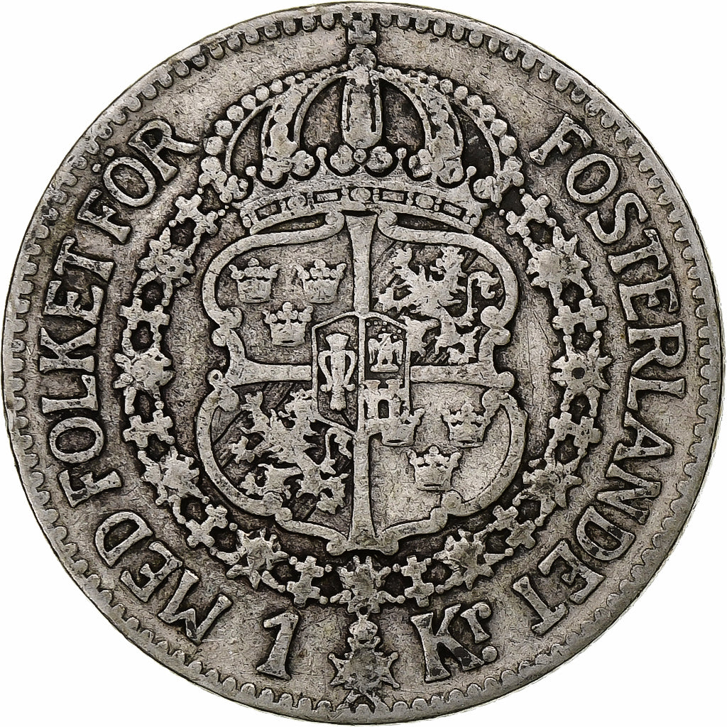 Suecia, Gustaf V, Krona, 1924, Plata, BC+, KM:786.1