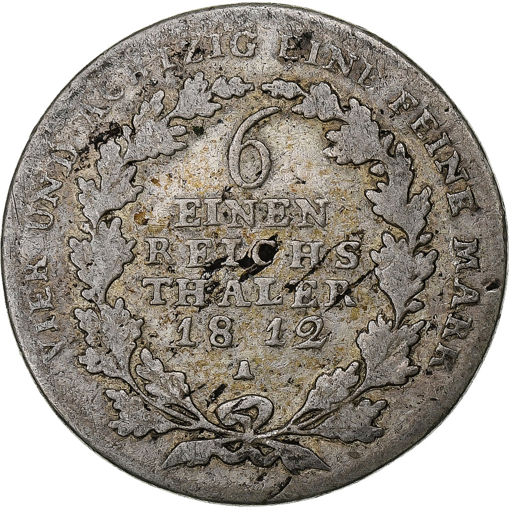 Stati tedeschi, PRUSSIA, Friedrich Wilhelm III, 1/6 Thaler, 1812, Berlin