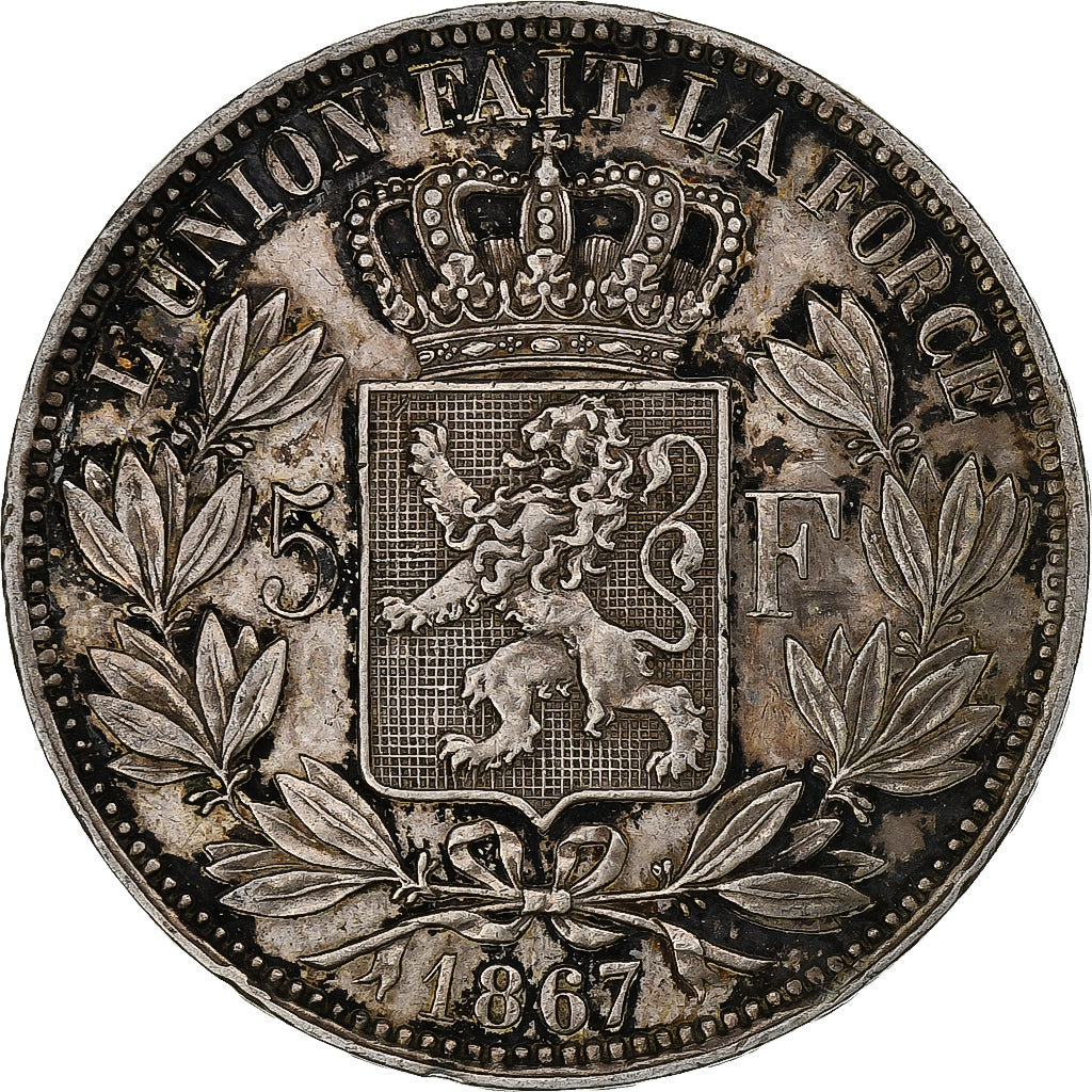 Belgium, Leopold II, 5 Francs, 5 Frank, 1867, Silver, EF(40-45), KM:24
