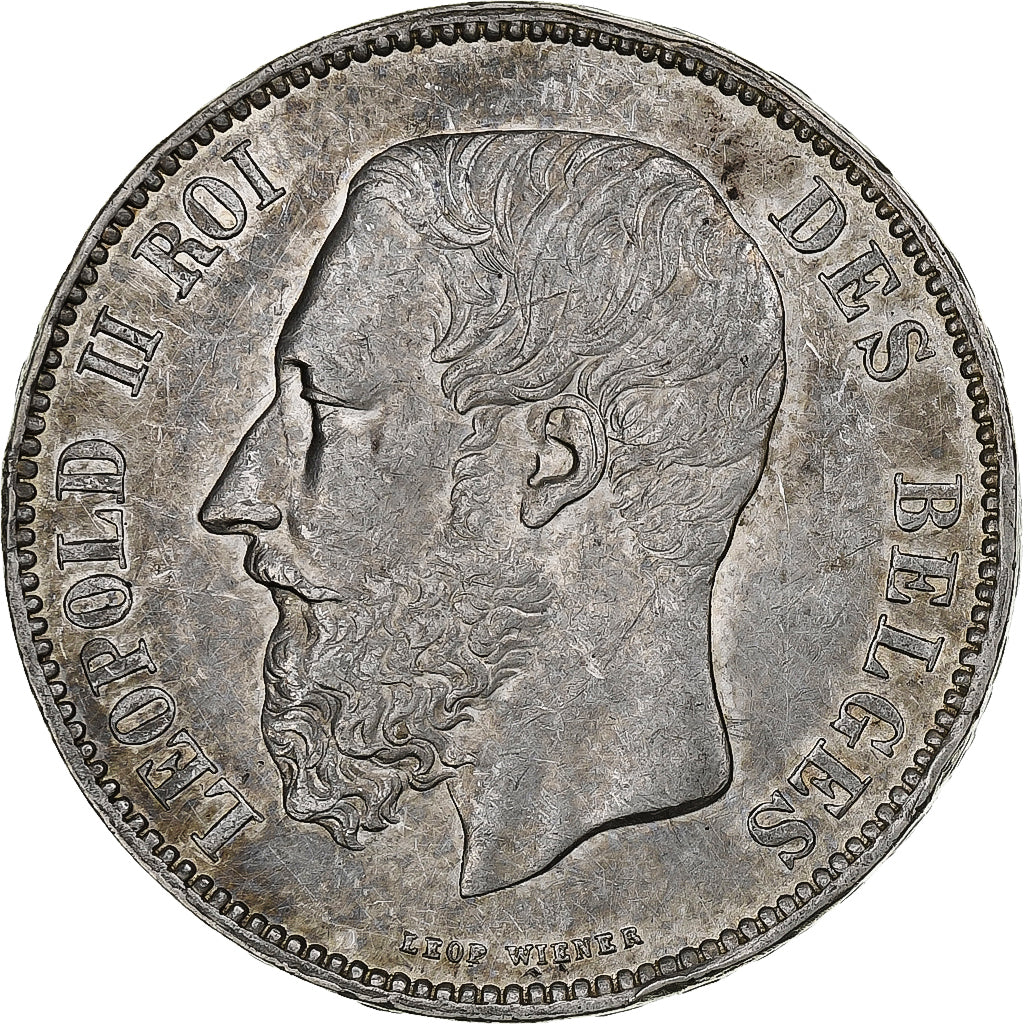 Bélgica, Leopold II, 5 Francs, 5 Frank, 1868, Prata, AU(50-53), KM:24