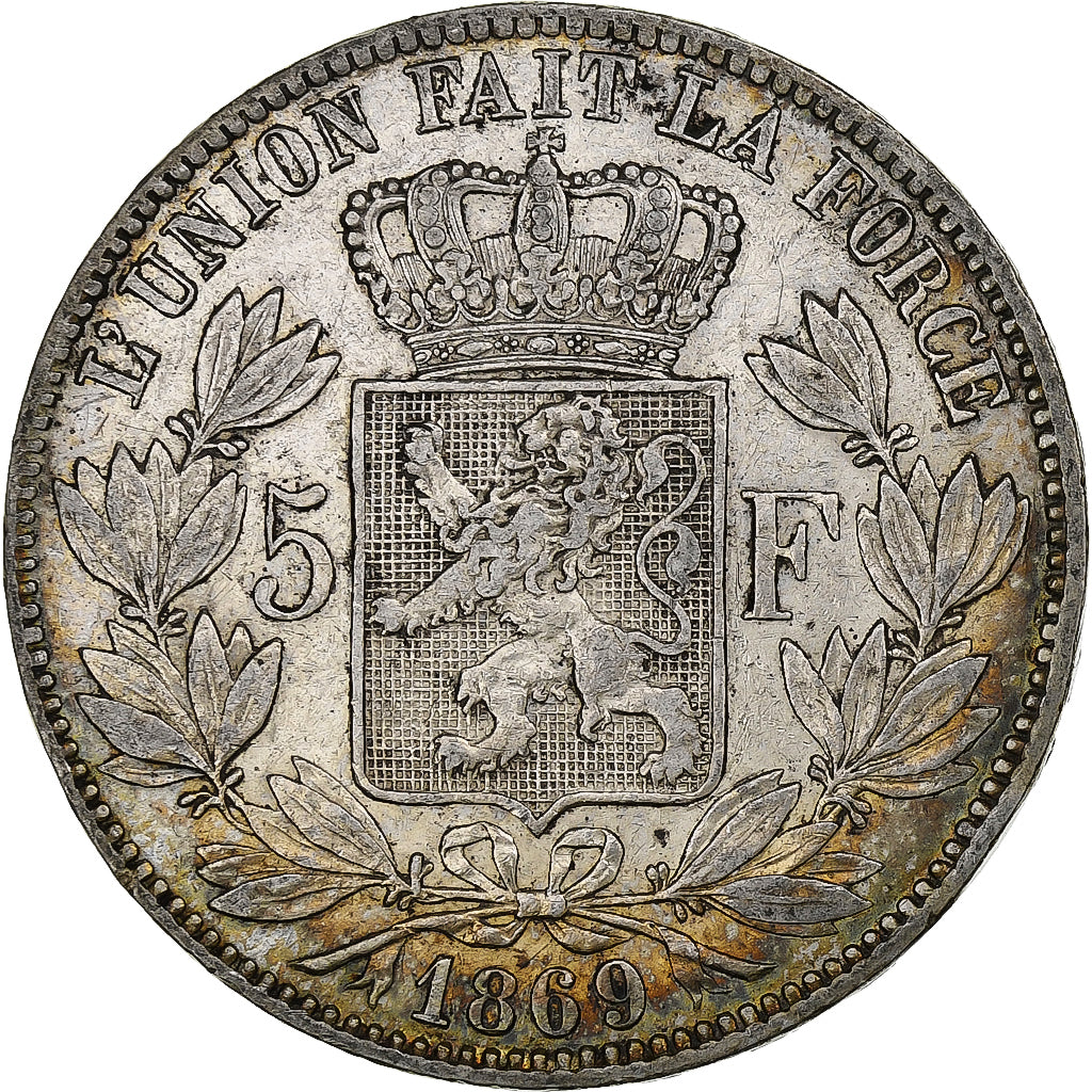 Belgium, Leopold II, 5 Francs, 5 Frank, 1869, Silver, EF(40-45), KM:24