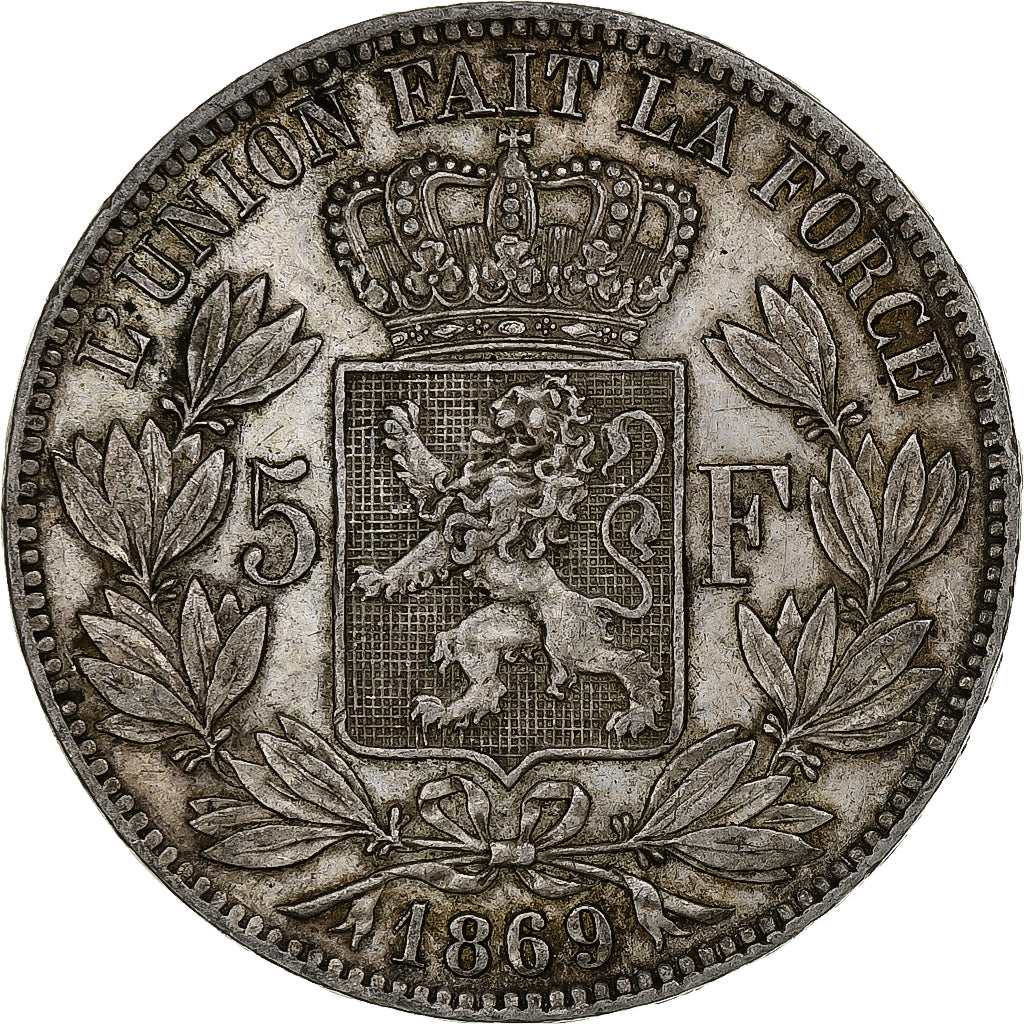 Belgium, Leopold II, 5 Francs, 5 Frank, 1869, Silver, EF(40-45), KM:24