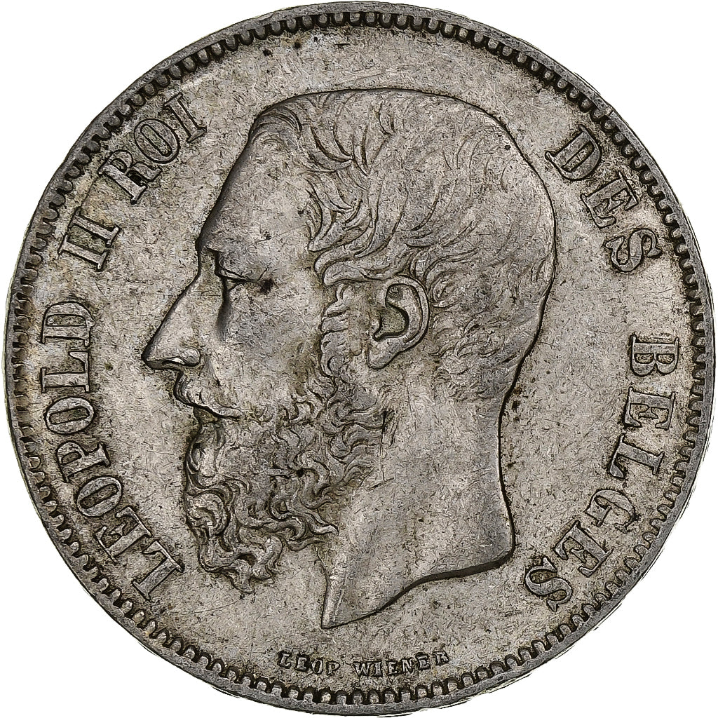 Belgia, Leopold II, 5 Francs, 5 Frank, 1870, Srebro, EF(40-45), KM:24