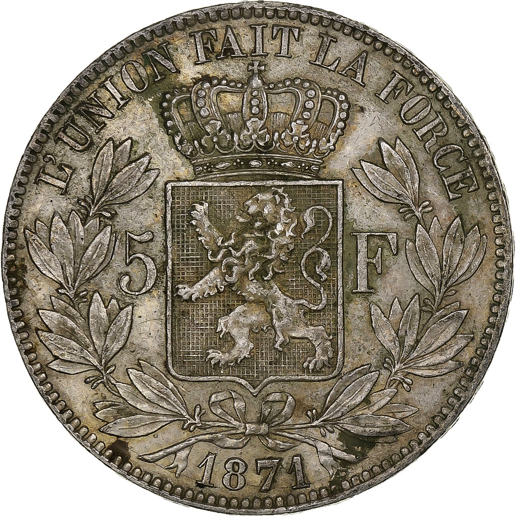 Belgium, Leopold II, 5 Francs, 5 Frank, 1871, Silver, EF(40-45), KM:24