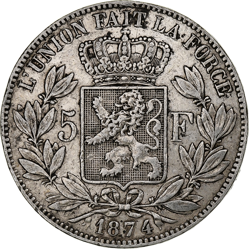 Belgium, Leopold II, 5 Francs, 5 Frank, 1874, Silver, VF(30-35), KM:24