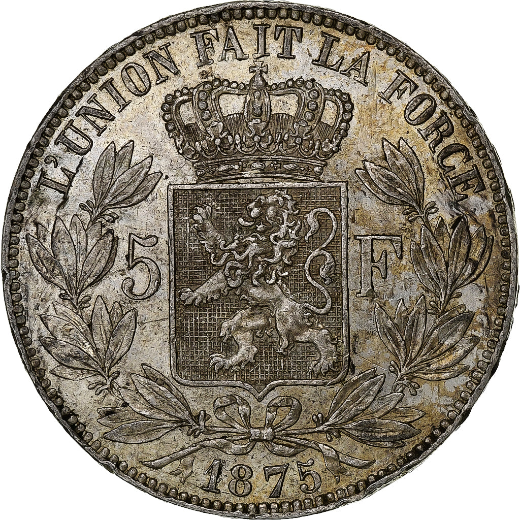 Belgium, Leopold II, 5 Francs, 5 Frank, 1875, Silver, AU(55-58), KM:24