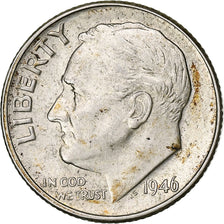 USA, Dime, Roosevelt Dime, 1946, Philadelphia, Srebro, AU(50-53), KM:195