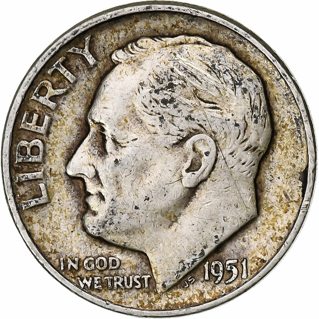 United States, Dime, Roosevelt Dime, 1951, Denver, Silver, EF(40-45), KM:195