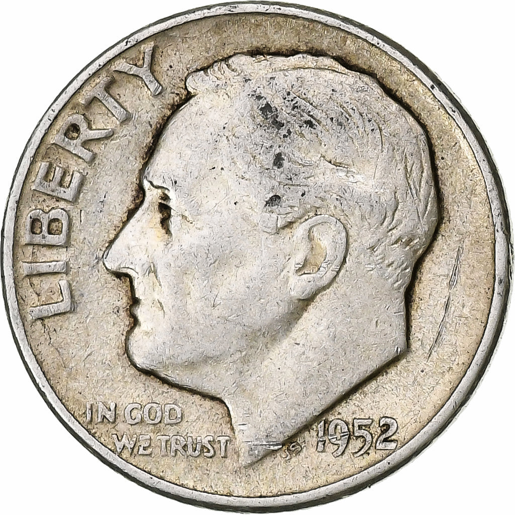 États-Unis, Dime, Roosevelt Dime, 1952, Philadelphie, Argent, TB+, KM:195