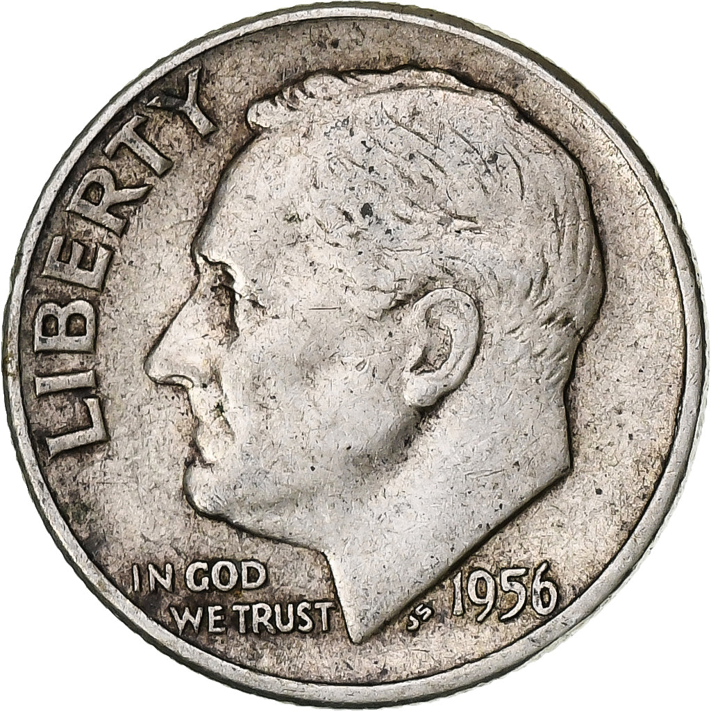 États-Unis, Dime, Roosevelt Dime, 1956, Philadelphie, Argent, TB+, KM:195