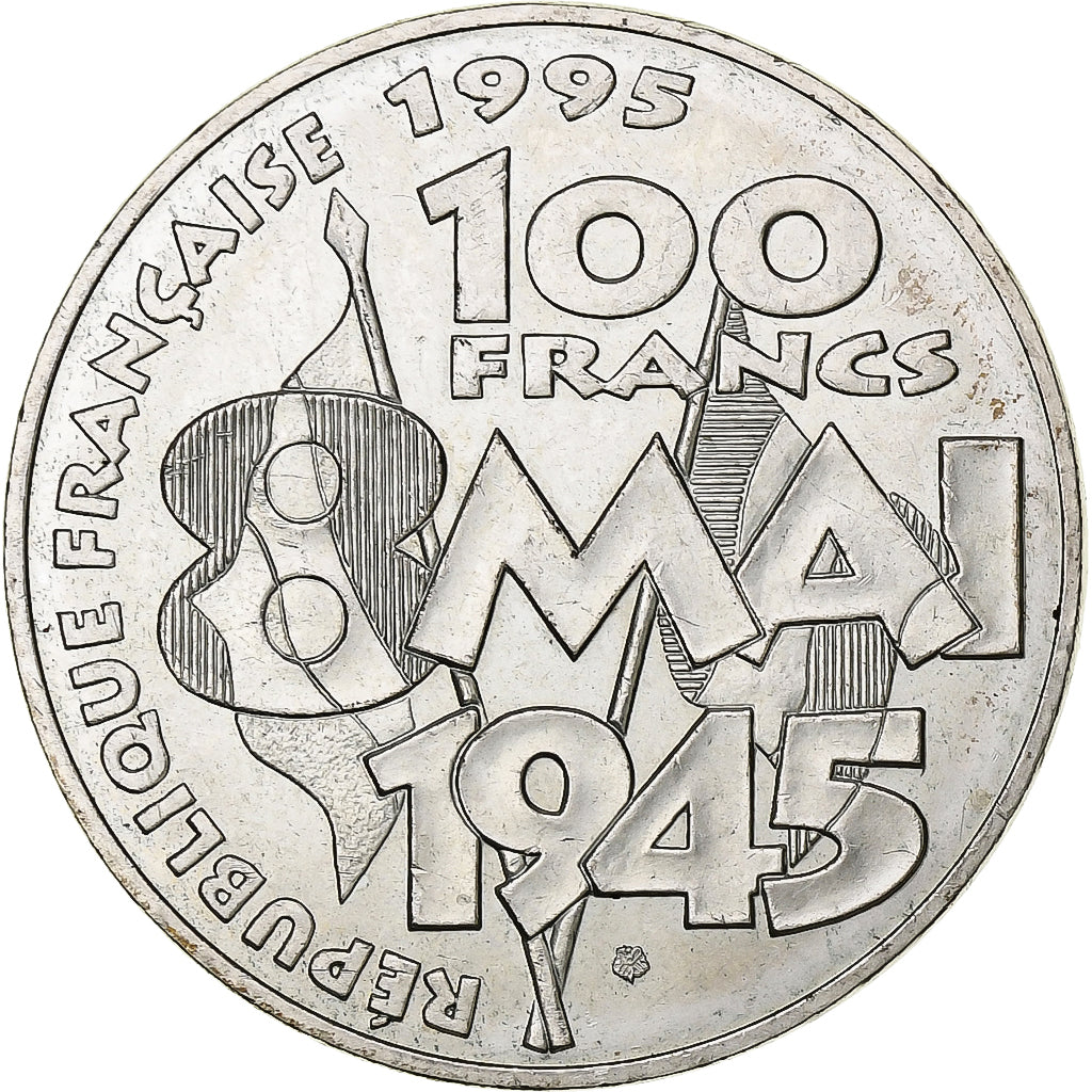 Francja, 100 Francs, 8 mai 1945, 1995, Srebro, AU(55-58), Gadoury:952, KM:1116.1