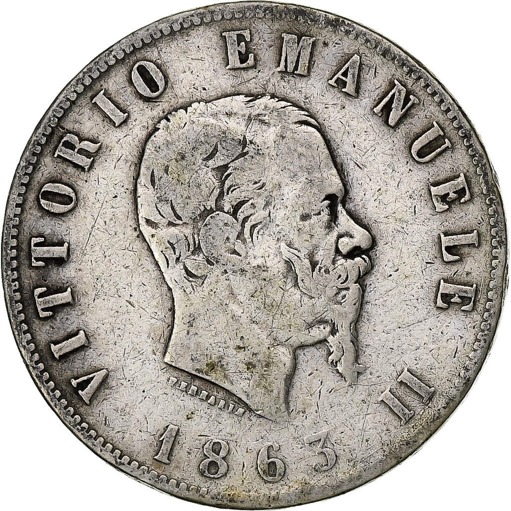 Italie, Vittorio Emanuele II, 2 Lire, 1863, Naples, Argent, TB, KM:6a.1