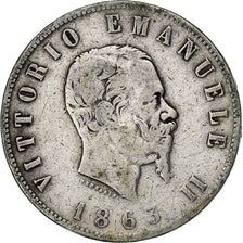 Italie, Vittorio Emanuele II, 2 Lire, 1863, Naples, Argent, TB, KM:6a.1