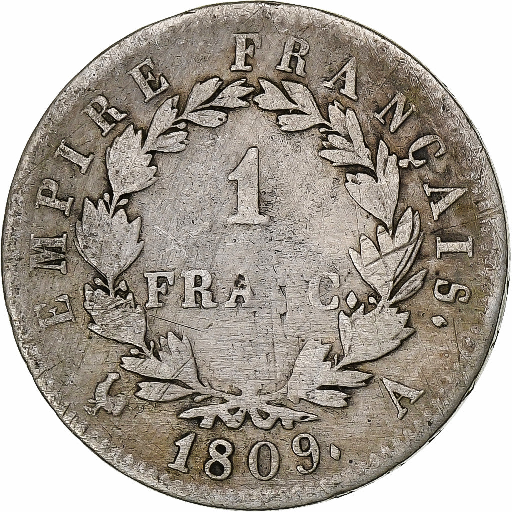 France, Franc, Napoléon I, 1809, Paris, Silver, VF(20-25), Gadoury:447