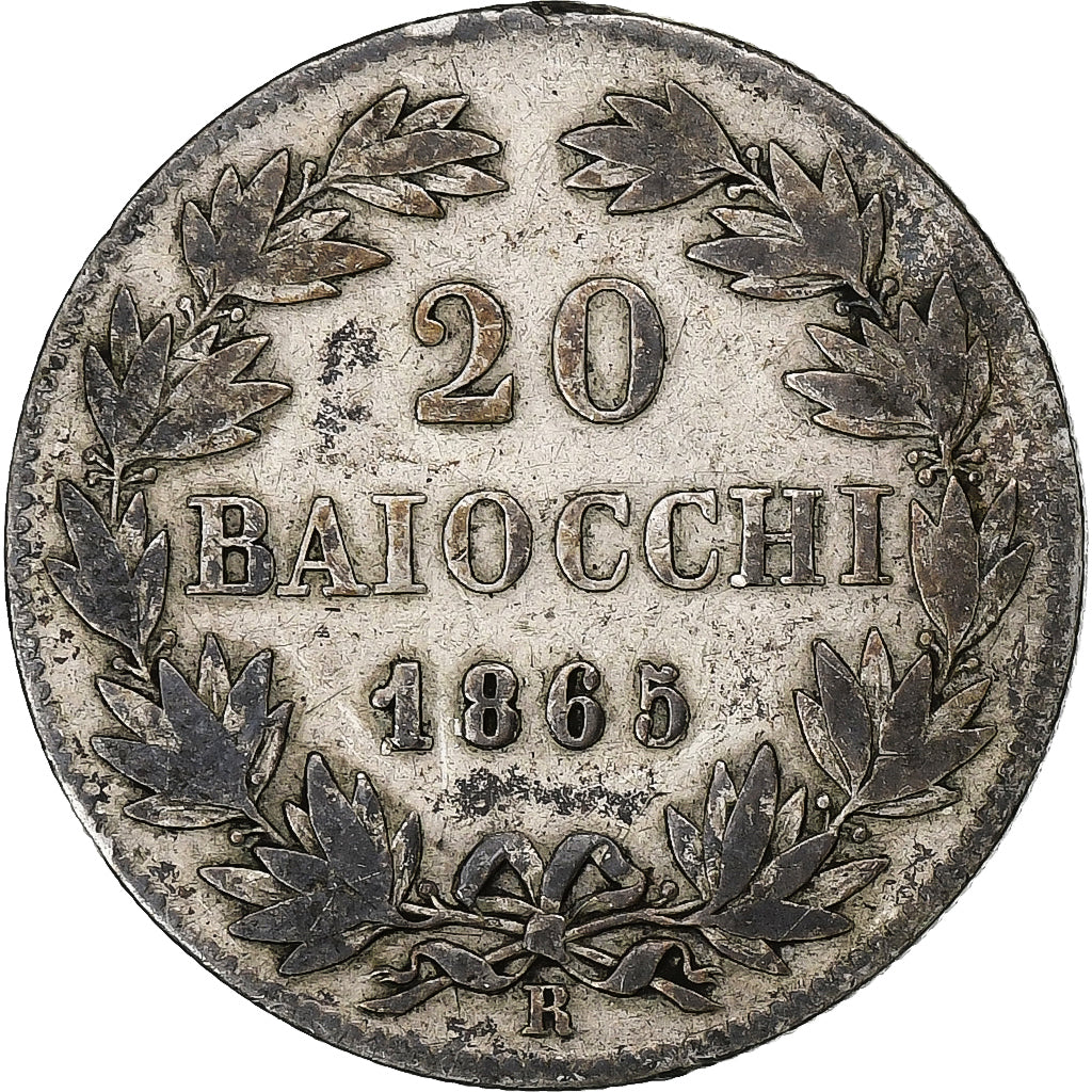 ITALIAN STATES, PAPAL STATES, Pius IX, 20 Baiocchi, 1865, Rome, Silver