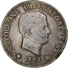 Estados italianos, KINGDOM OF NAPOLEON, Napoleon I, 5 Lire, 1808, Milan, Plata