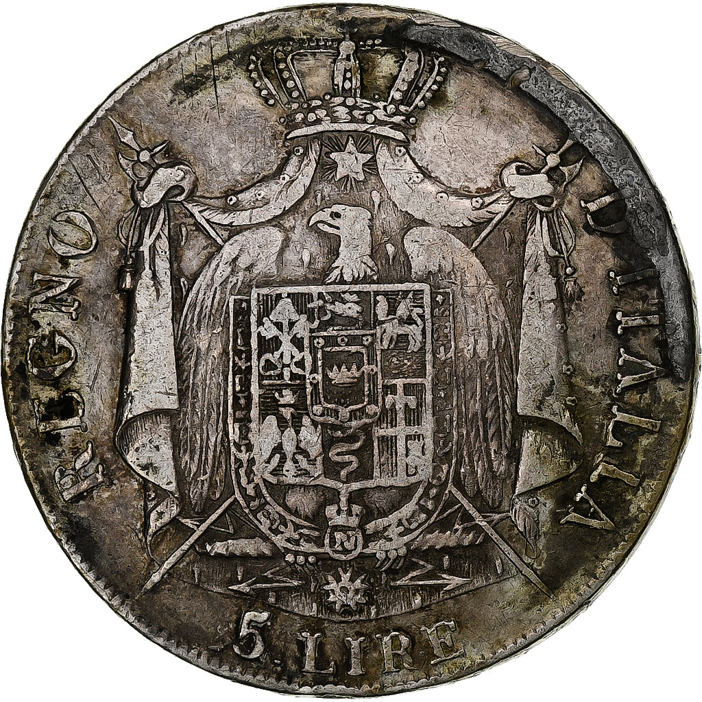 Estados italianos, KINGDOM OF NAPOLEON, Napoleon I, 5 Lire, 1808, Milan, Plata