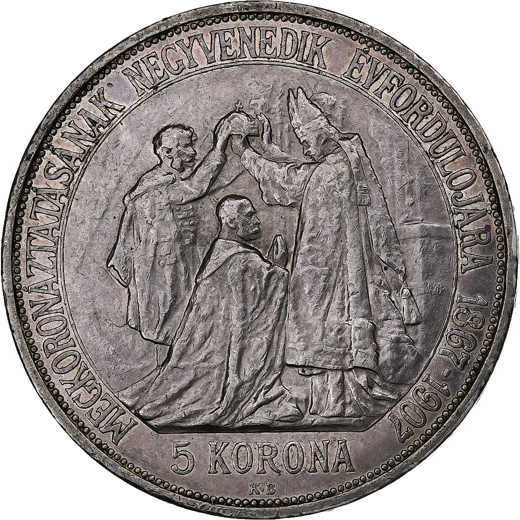 Ungheria, Franz Joseph I, 5 Korona, 1907, Kremnica, Argento, SPL-, KM:489