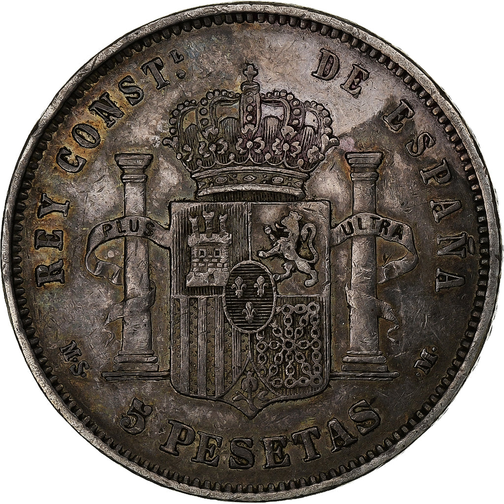 España, Alfonso XII, 5 Pesetas, 1882 (81), Madrid, Plata, BC+, KM:688