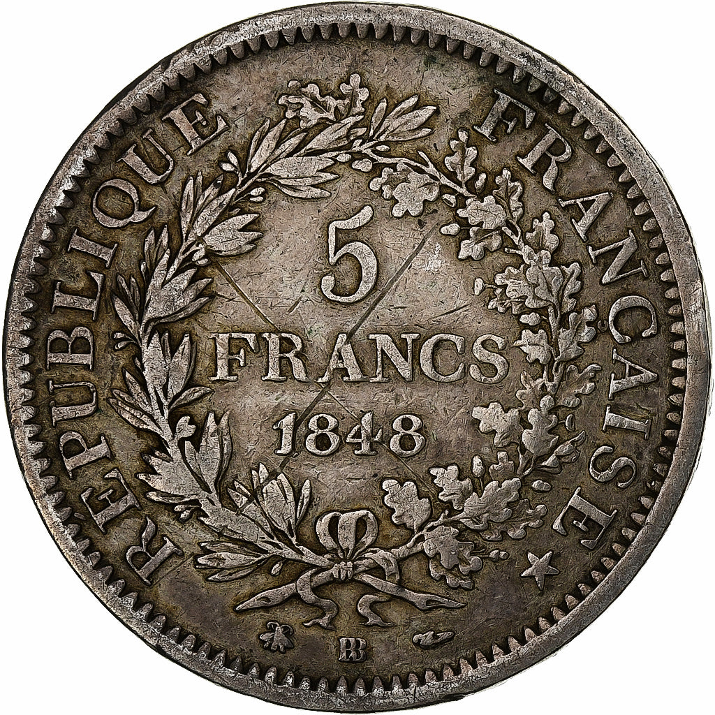 France, 5 Francs, Hercule, 1848, Strasbourg, Silver, VF(20-25), Gadoury:683
