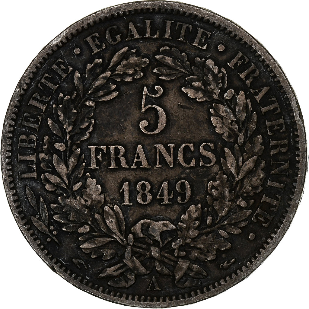 France, 5 Francs, Cérès, 1849, Paris, main-chien, Silver, VF(20-25)