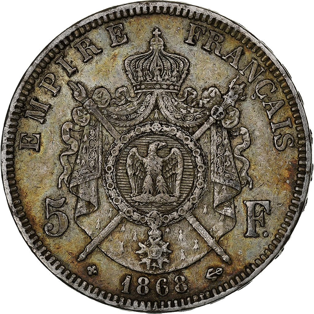 France, Napoleon III, 5 Francs, 1868, Strasbourg, Silver, EF(40-45)