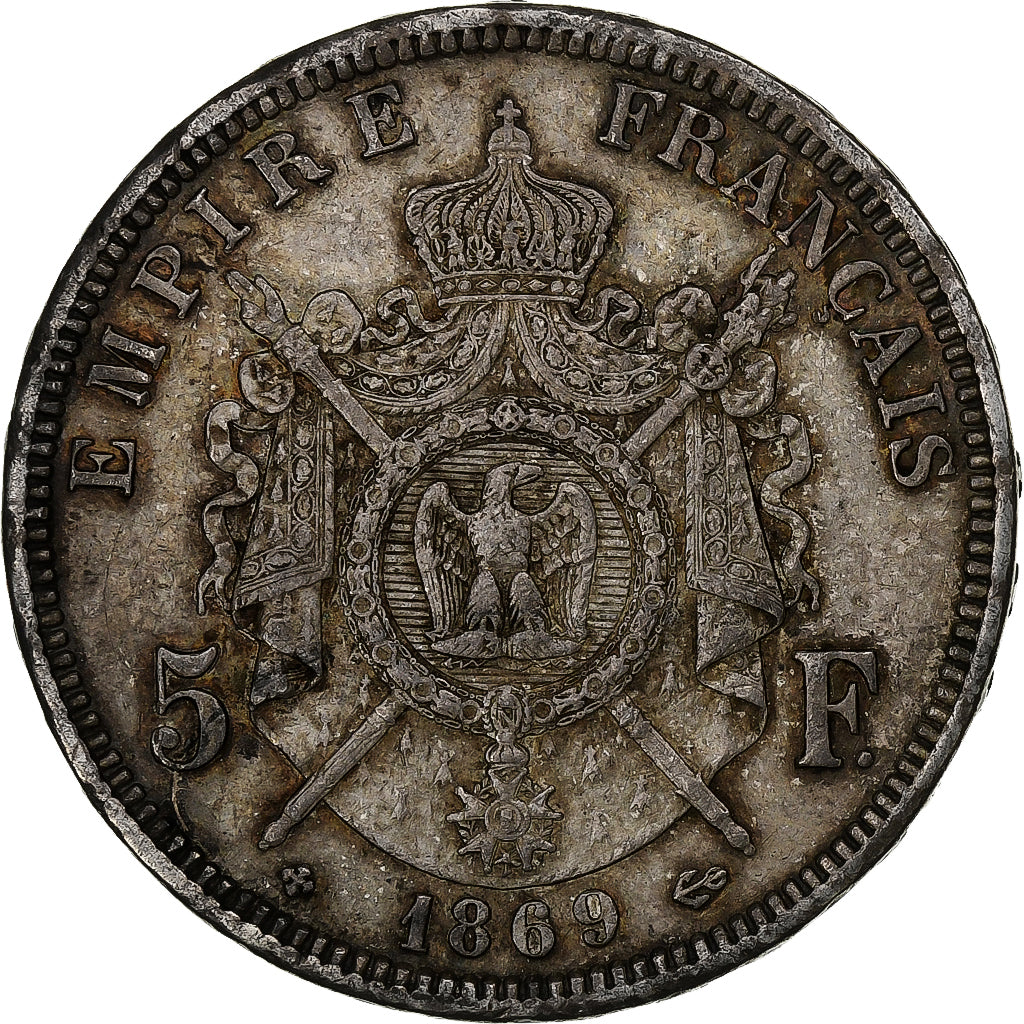 France, 5 Francs, Napoléon III, 1869, Strasbourg, Argent, TTB, Gadoury:739