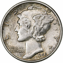 United States, Dime, Mercury, 1942, Philadelphia, Silver, AU(50-53), KM:140