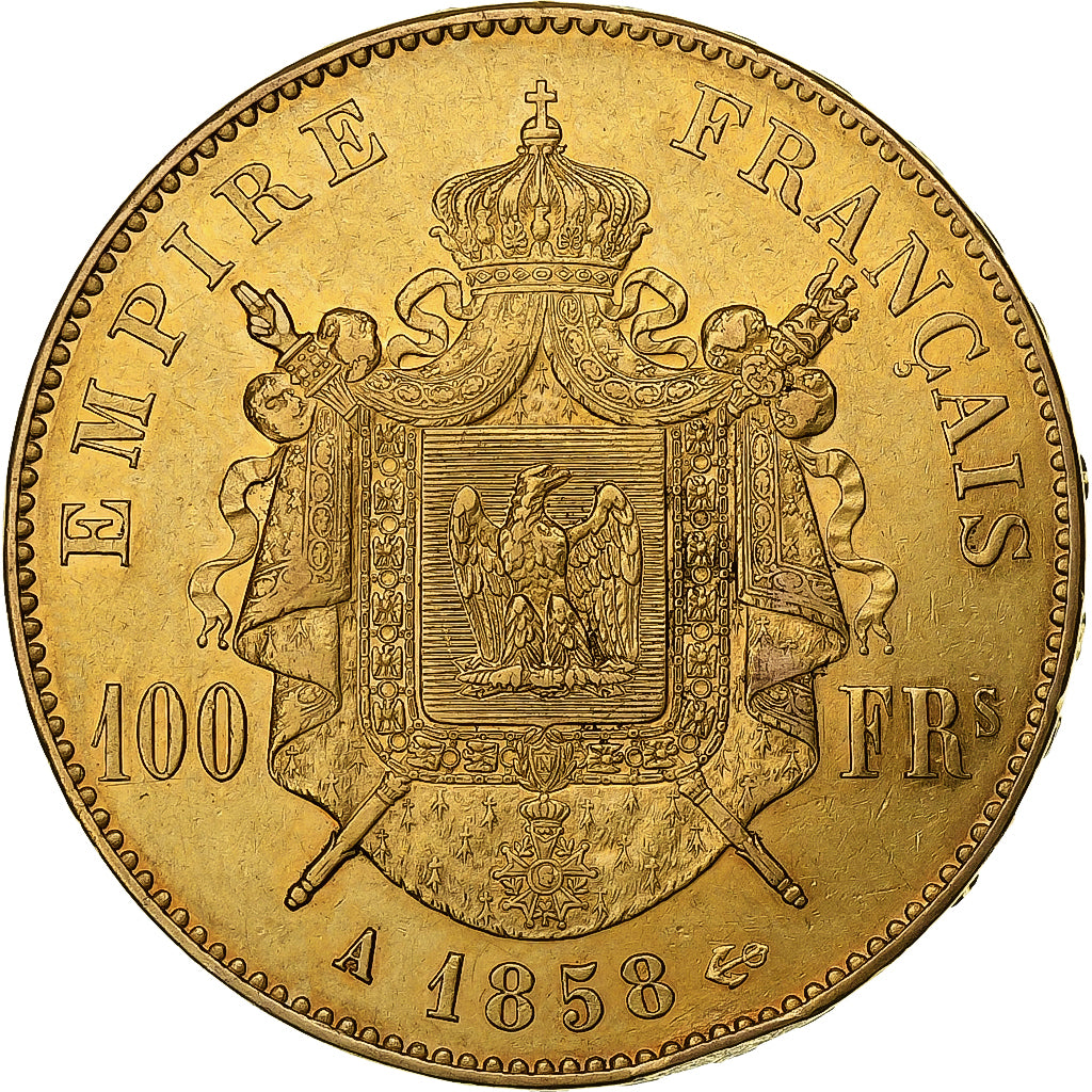 Francia, Napoleon III, 100 Francs, 1858, Paris, Oro, BB, Gadoury:1135