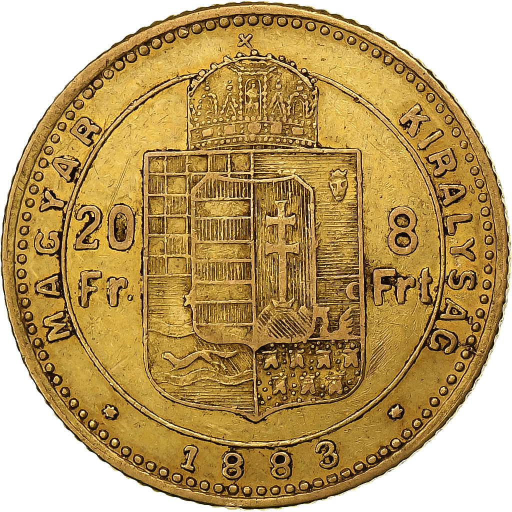 Hongarije, Franz Joseph I, 8 Forint 20 Francs, 1883, Kormoczbanya, Goud, ZF