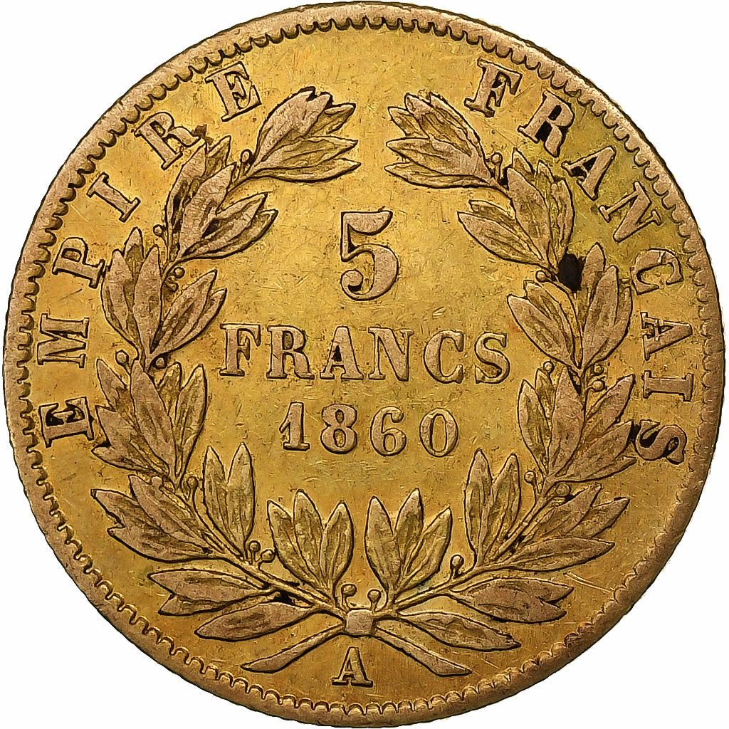 France, Napoléon III, 5 Francs, 1860, Paris, Or, TTB, Gadoury:1001, KM:787.1