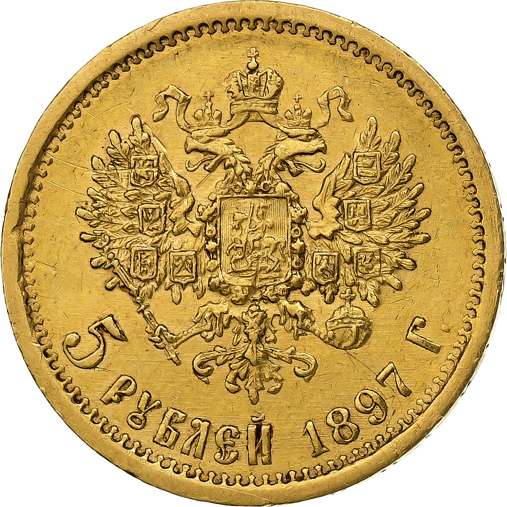 Russie, Nicholas II, 5 Roubles, 1897, Saint-Pétersbourg, Or, TTB+, KM:62