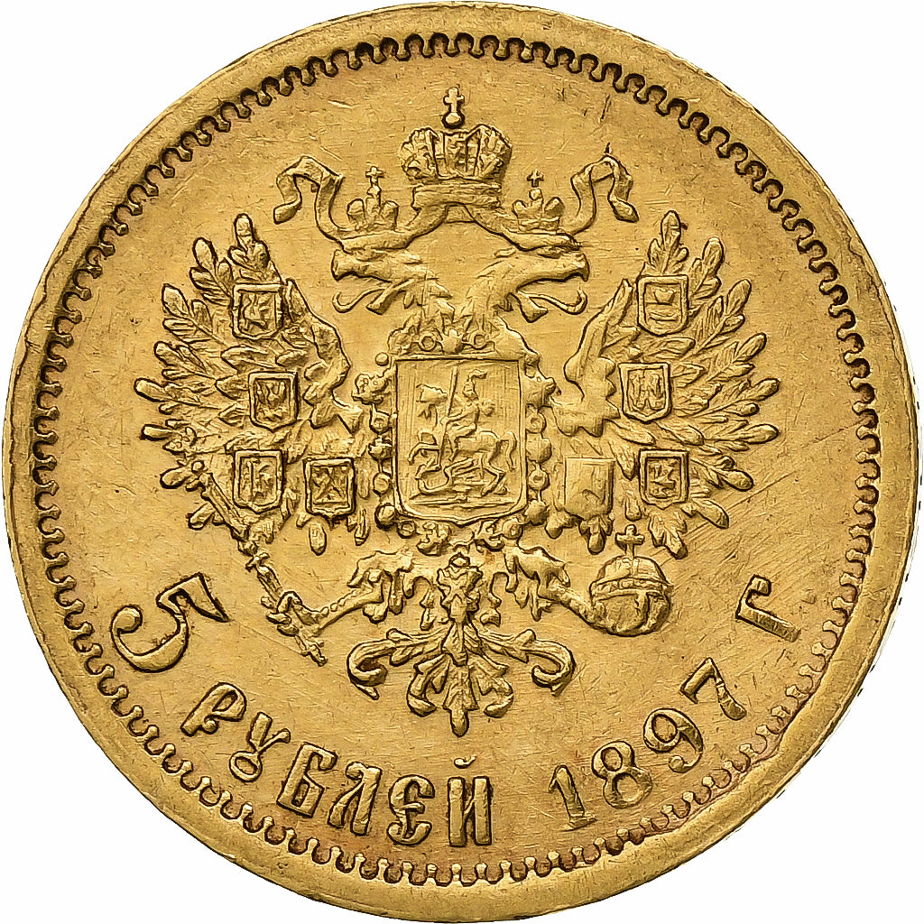 Russland, Nicholas II, 5 Roubles, 1897, Saint Petersburg, Gold, VZ, KM:62