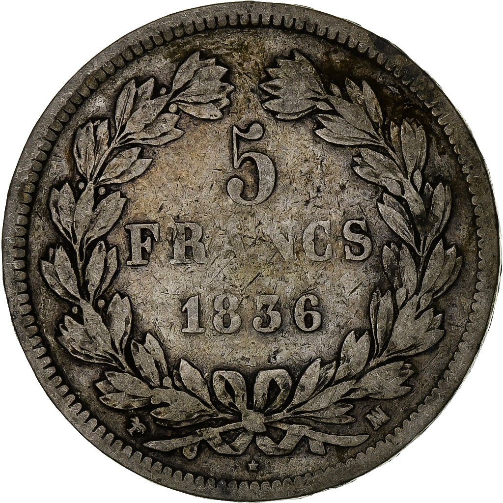 France, 5 Francs, Louis-Philippe, 1836, Marseille, Silver, VF(20-25)