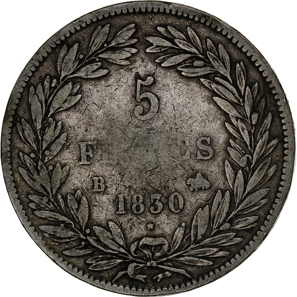 Francia, 5 Francs, Louis-Philippe, 1830, Rouen, Sans le I, Argento, MB, KM:735.2