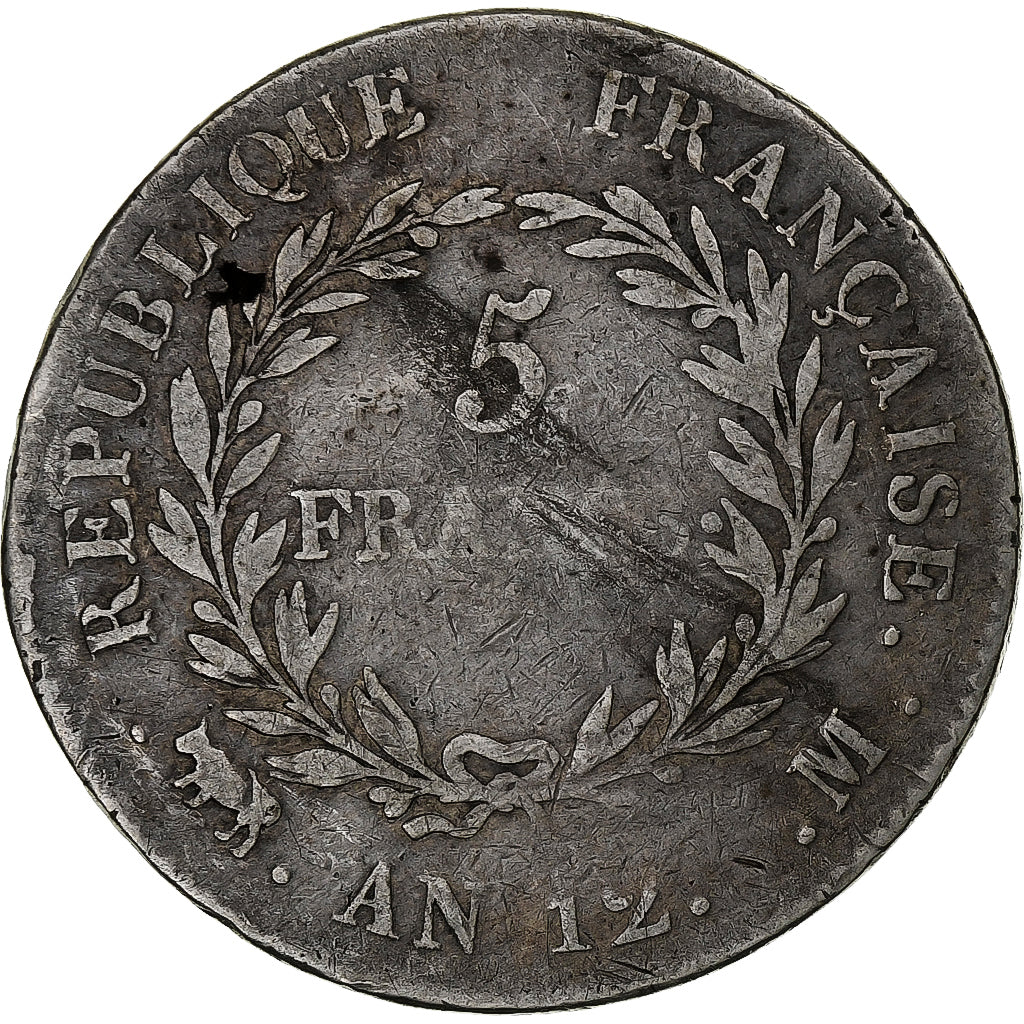 Frankrijk, Napoleon I, 5 Francs, An 12, Toulouse, Zilver, FR, Gadoury:577