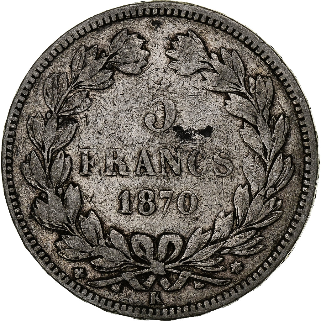 France, 5 Francs, Cérès, 1870, Bordeaux, Silver, VF(20-25), Gadoury:742